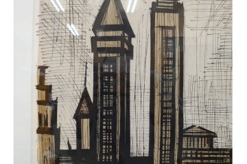 真作　1967年　ベルナール・ビュッフェ(Bernard Buffet)　「ニューヨーク」　都市景観を描いたリトグラフポスター　(R-086436)