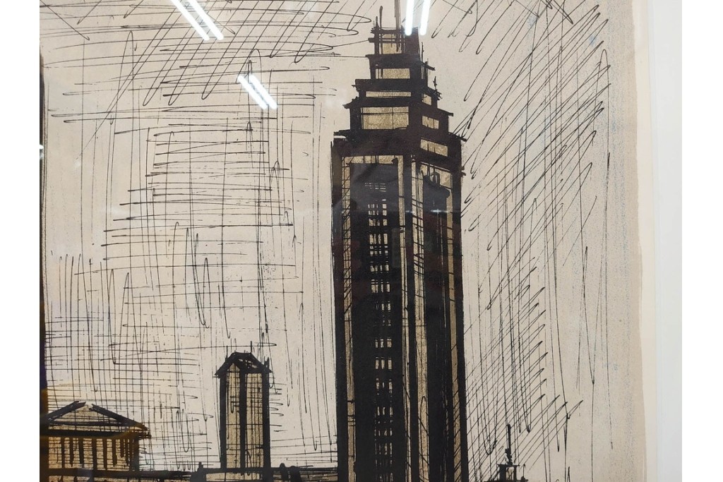 真作　1967年　ベルナール・ビュッフェ(Bernard Buffet)　「ニューヨーク」　都市景観を描いたリトグラフポスター　(R-086436)