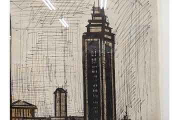 真作　1967年　ベルナール・ビュッフェ(Bernard Buffet)　「ニューヨーク」　都市景観を描いたリトグラフポスター　(R-086436)