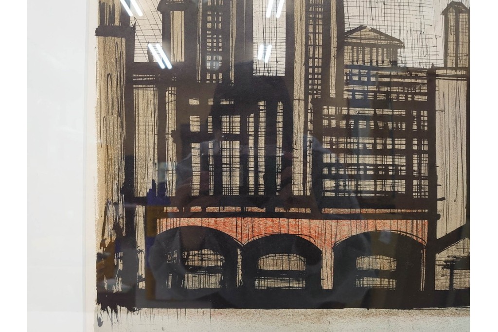 真作　1967年　ベルナール・ビュッフェ(Bernard Buffet)　「ニューヨーク」　都市景観を描いたリトグラフポスター　(R-086436)