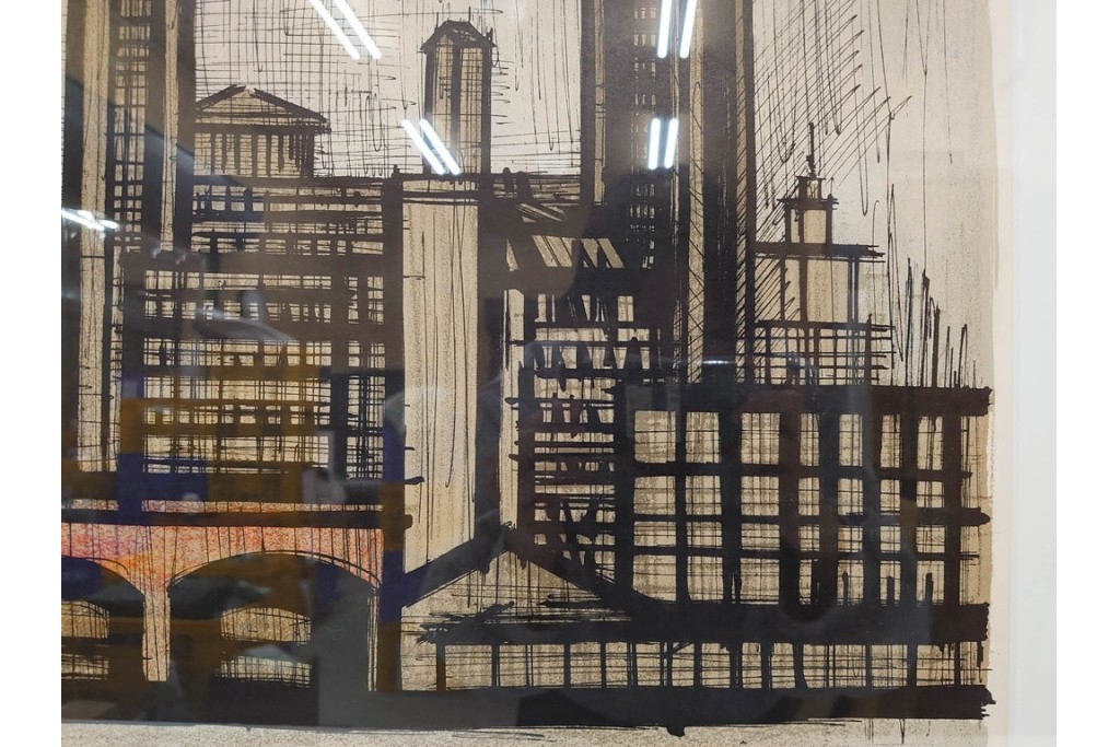 真作　1967年　ベルナール・ビュッフェ(Bernard Buffet)　「ニューヨーク」　都市景観を描いたリトグラフポスター　(R-086436)