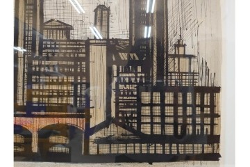 真作　1967年　ベルナール・ビュッフェ(Bernard Buffet)　「ニューヨーク」　都市景観を描いたリトグラフポスター　(R-086436)