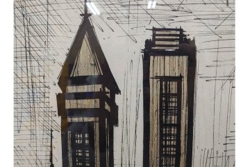 真作　1967年　ベルナール・ビュッフェ(Bernard Buffet)　「ニューヨーク」　都市景観を描いたリトグラフポスター　(R-086436)