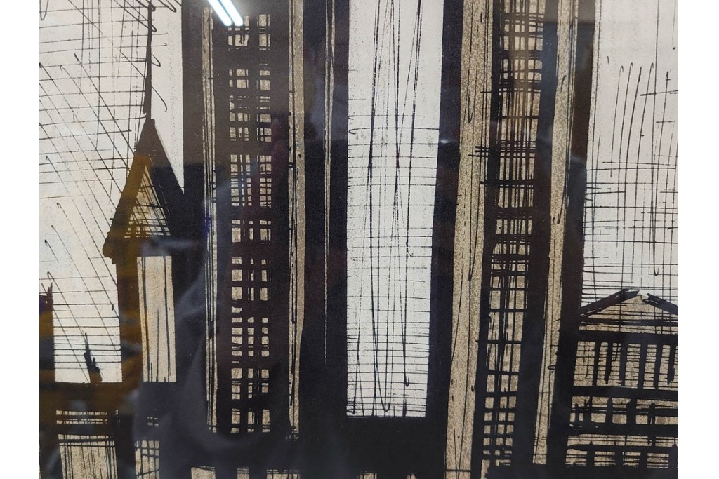 真作　1967年　ベルナール・ビュッフェ(Bernard Buffet)　「ニューヨーク」　都市景観を描いたリトグラフポスター　(R-086436)