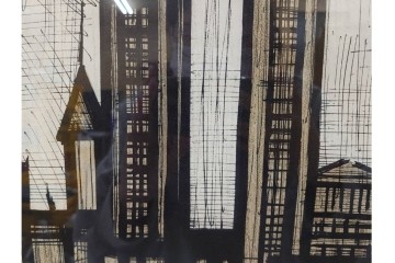 真作　1967年　ベルナール・ビュッフェ(Bernard Buffet)　「ニューヨーク」　都市景観を描いたリトグラフポスター　(R-086436)