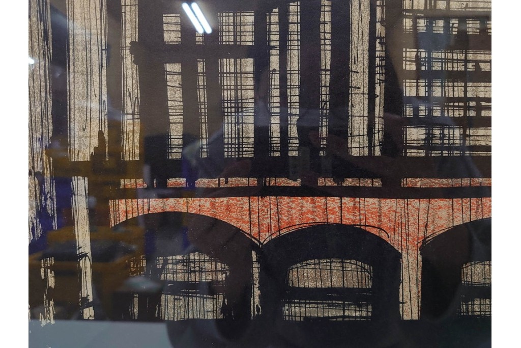 真作　1967年　ベルナール・ビュッフェ(Bernard Buffet)　「ニューヨーク」　都市景観を描いたリトグラフポスター　(R-086436)