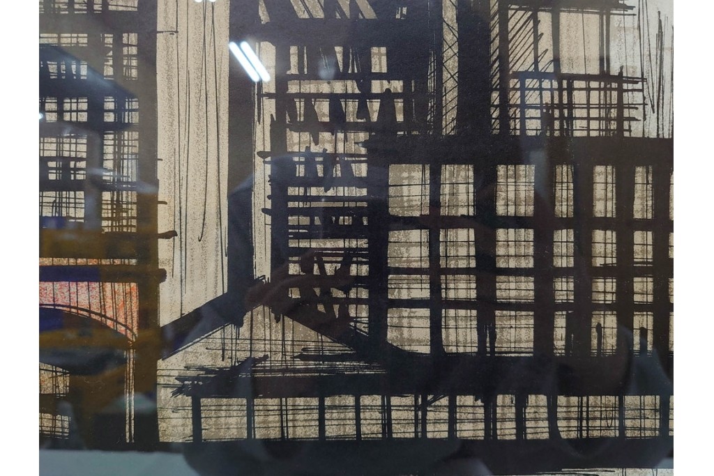 真作　1967年　ベルナール・ビュッフェ(Bernard Buffet)　「ニューヨーク」　都市景観を描いたリトグラフポスター　(R-086436)