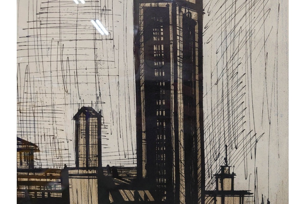 真作　1967年　ベルナール・ビュッフェ(Bernard Buffet)　「ニューヨーク」　都市景観を描いたリトグラフポスター　(R-086436)