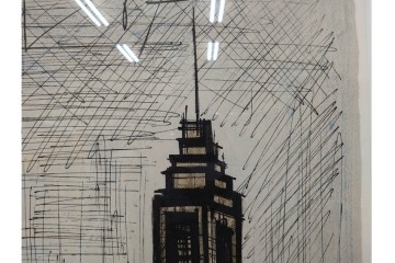 真作　1967年　ベルナール・ビュッフェ(Bernard Buffet)　「ニューヨーク」　都市景観を描いたリトグラフポスター　(R-086436)