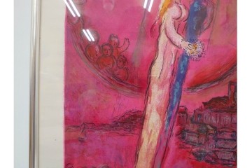 真作　1975年　マルク・シャガール　「ソロモンの雅歌」　人物表現が印象的なリトグラフポスター　外箱付き　(R-086437)