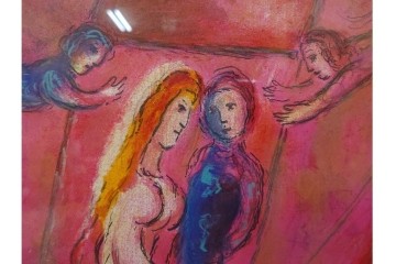 真作　1975年　マルク・シャガール　「ソロモンの雅歌」　人物表現が印象的なリトグラフポスター　外箱付き　(R-086437)