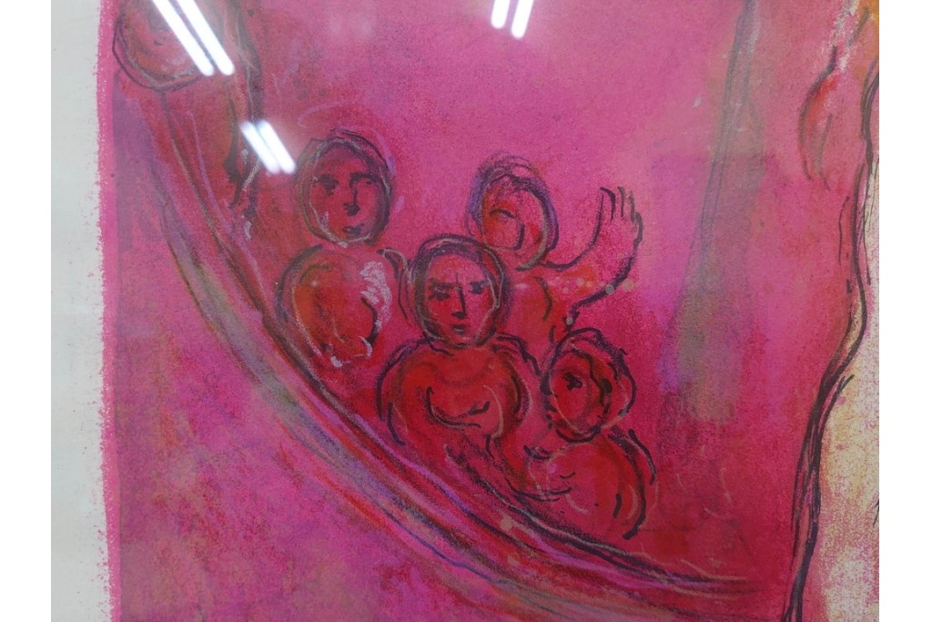 真作　1975年　マルク・シャガール　「ソロモンの雅歌」　人物表現が印象的なリトグラフポスター　外箱付き　(R-086437)