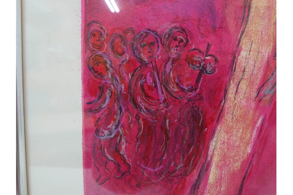 真作　1975年　マルク・シャガール　「ソロモンの雅歌」　人物表現が印象的なリトグラフポスター　外箱付き　(R-086437)