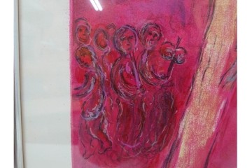 真作　1975年　マルク・シャガール　「ソロモンの雅歌」　人物表現が印象的なリトグラフポスター　外箱付き　(R-086437)