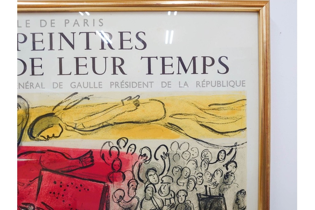 真作　1963年　マルク・シャガール　「革命」　群像表現が印象的なリトグラフポスター　外箱付き　(R-086438)