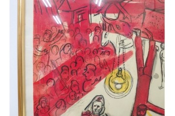 真作　1963年　マルク・シャガール　「革命」　群像表現が印象的なリトグラフポスター　外箱付き　(R-086438)