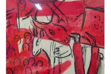 真作　1963年　マルク・シャガール　「革命」　群像表現が印象的なリトグラフポスター　外箱付き　(R-086438)