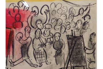 真作　1963年　マルク・シャガール　「革命」　群像表現が印象的なリトグラフポスター　外箱付き　(R-086438)