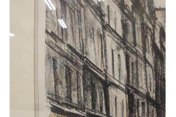 真作　サイン入り　荻須高徳　53/100　「パリの街角」　パリの街並みを描いたリトグラフ　外箱付き　(R-086439)