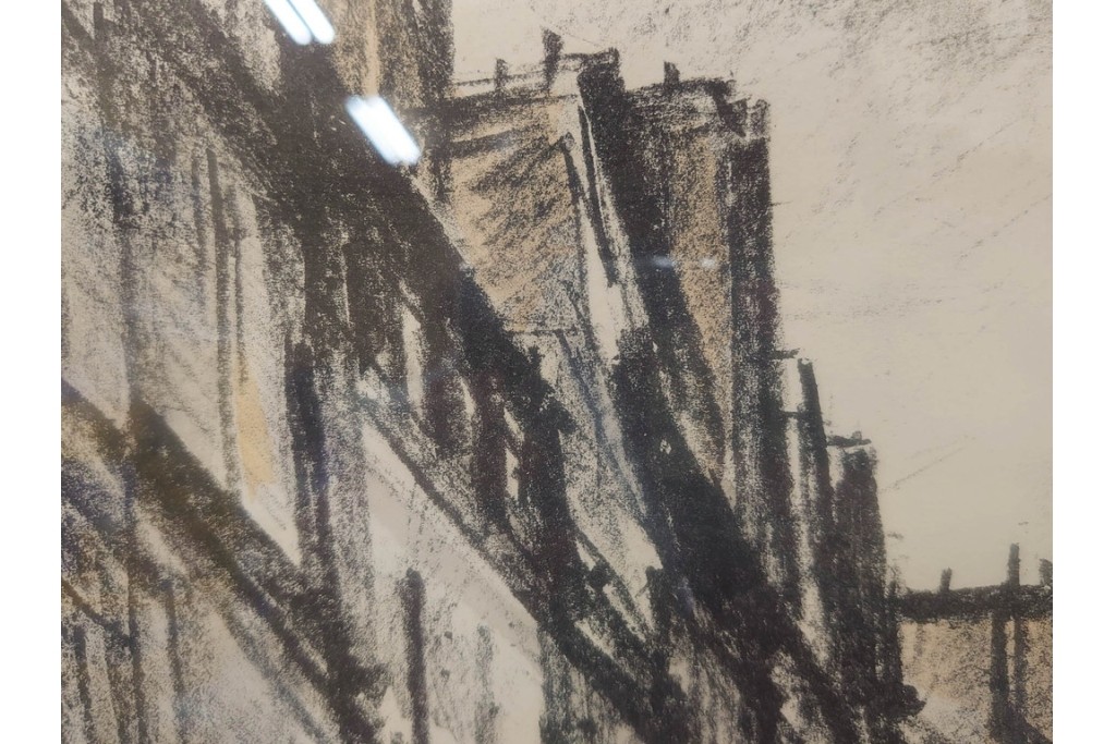 真作　サイン入り　荻須高徳　53/100　「パリの街角」　パリの街並みを描いたリトグラフ　外箱付き　(R-086439)