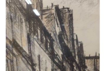 真作　サイン入り　荻須高徳　53/100　「パリの街角」　パリの街並みを描いたリトグラフ　外箱付き　(R-086439)