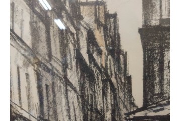 真作　サイン入り　荻須高徳　53/100　「パリの街角」　パリの街並みを描いたリトグラフ　外箱付き　(R-086439)