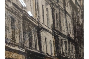 真作　サイン入り　荻須高徳　53/100　「パリの街角」　パリの街並みを描いたリトグラフ　外箱付き　(R-086439)