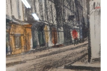 真作　サイン入り　荻須高徳　53/100　「パリの街角」　パリの街並みを描いたリトグラフ　外箱付き　(R-086439)