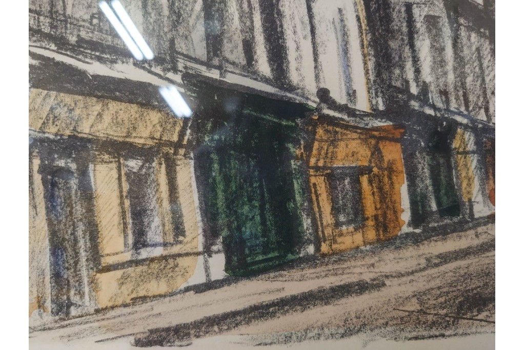 真作　サイン入り　荻須高徳　53/100　「パリの街角」　パリの街並みを描いたリトグラフ　外箱付き　(R-086439)