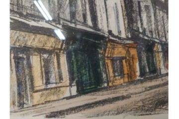 真作　サイン入り　荻須高徳　53/100　「パリの街角」　パリの街並みを描いたリトグラフ　外箱付き　(R-086439)