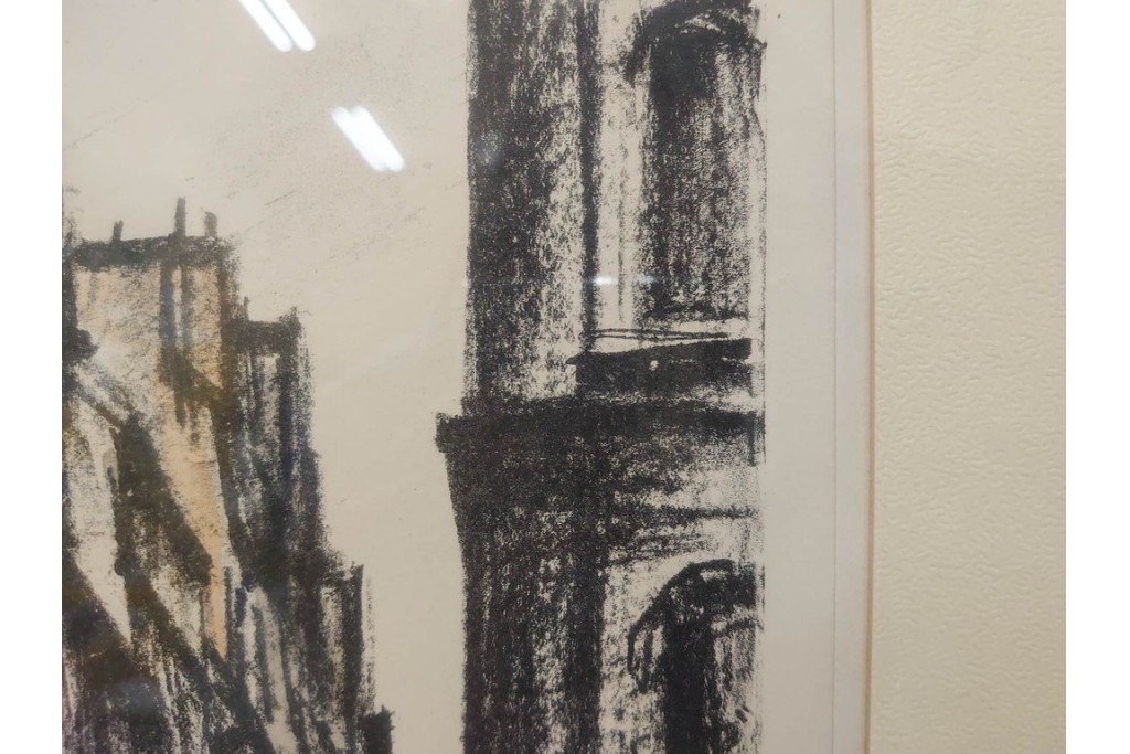 真作　サイン入り　荻須高徳　53/100　「パリの街角」　パリの街並みを描いたリトグラフ　外箱付き　(R-086439)