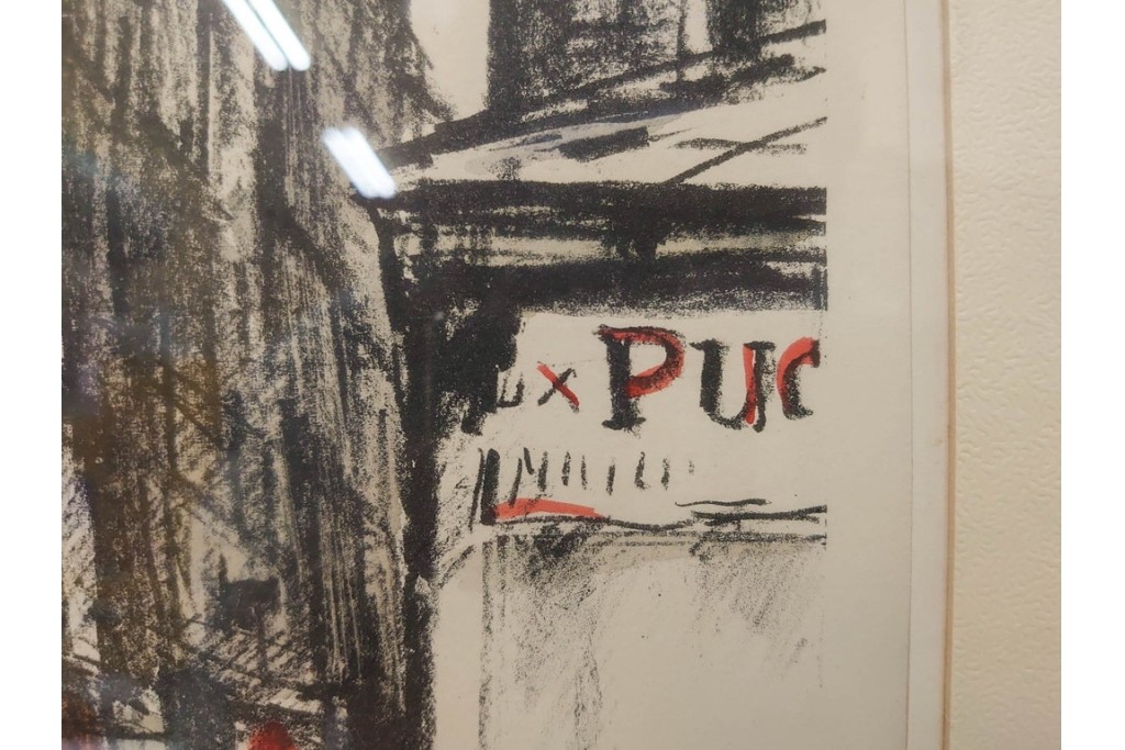 真作　サイン入り　荻須高徳　53/100　「パリの街角」　パリの街並みを描いたリトグラフ　外箱付き　(R-086439)