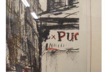 真作　サイン入り　荻須高徳　53/100　「パリの街角」　パリの街並みを描いたリトグラフ　外箱付き　(R-086439)