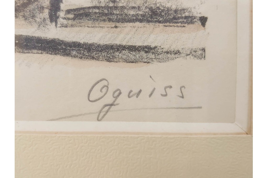 真作　サイン入り　荻須高徳　53/100　「パリの街角」　パリの街並みを描いたリトグラフ　外箱付き　(R-086439)