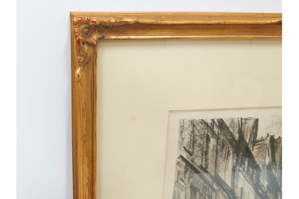 真作　サイン入り　荻須高徳　53/100　「パリの街角」　パリの街並みを描いたリトグラフ　外箱付き　(R-086439)