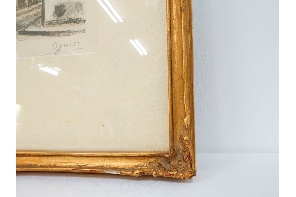 真作　サイン入り　荻須高徳　53/100　「パリの街角」　パリの街並みを描いたリトグラフ　外箱付き　(R-086439)