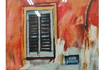 真作　サイン入り　荻須高徳　「街角の家」　142/150　パリの街並みを描いたリトグラフ　外箱付き　(R-086440)