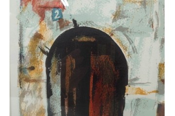 真作　サイン入り　荻須高徳　「街角の家」　142/150　パリの街並みを描いたリトグラフ　外箱付き　(R-086440)