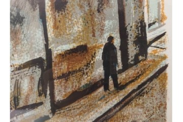 真作　サイン入り　荻須高徳　「街角の家」　142/150　パリの街並みを描いたリトグラフ　外箱付き　(R-086440)