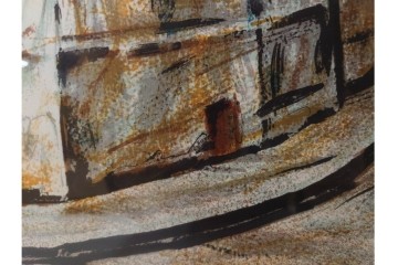 真作　サイン入り　荻須高徳　「街角の家」　142/150　パリの街並みを描いたリトグラフ　外箱付き　(R-086440)