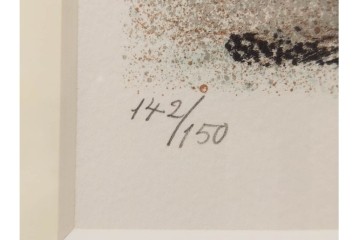 真作　サイン入り　荻須高徳　「街角の家」　142/150　パリの街並みを描いたリトグラフ　外箱付き　(R-086440)