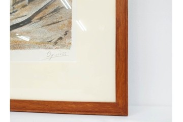 真作　サイン入り　荻須高徳　「街角の家」　142/150　パリの街並みを描いたリトグラフ　外箱付き　(R-086440)