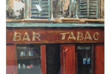 真作　サイン入り　荻須高徳　「街角のタバコ屋」　パリの街角を描いたリトグラフ　外箱付き　(R-086441)