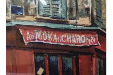 真作　サイン入り　荻須高徳　「街角のタバコ屋」　パリの街角を描いたリトグラフ　外箱付き　(R-086441)