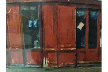 真作　サイン入り　荻須高徳　「街角のタバコ屋」　パリの街角を描いたリトグラフ　外箱付き　(R-086441)