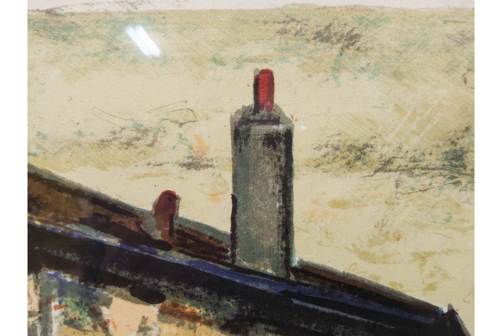 真作　サイン入り　荻須高徳　「街角のタバコ屋」　パリの街角を描いたリトグラフ　外箱付き　(R-086441)