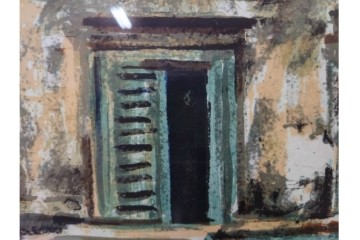 真作　サイン入り　荻須高徳　「街角のタバコ屋」　パリの街角を描いたリトグラフ　外箱付き　(R-086441)