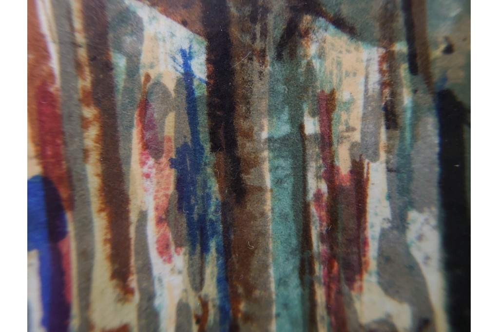 真作　サイン入り　荻須高徳　「街角のタバコ屋」　パリの街角を描いたリトグラフ　外箱付き　(R-086441)