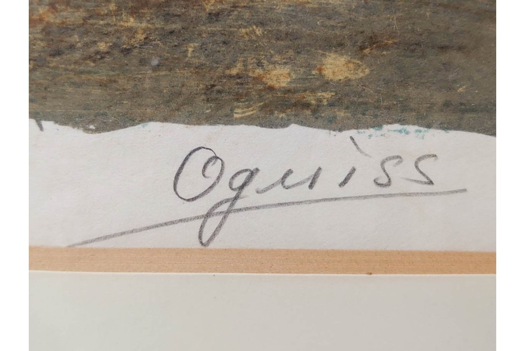 真作　サイン入り　荻須高徳　「街角のタバコ屋」　パリの街角を描いたリトグラフ　外箱付き　(R-086441)