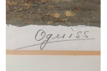 真作　サイン入り　荻須高徳　「街角のタバコ屋」　パリの街角を描いたリトグラフ　外箱付き　(R-086441)